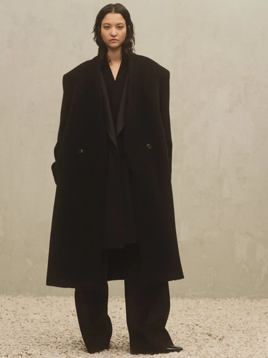 Alpaca Herringbone Lapelless Coat