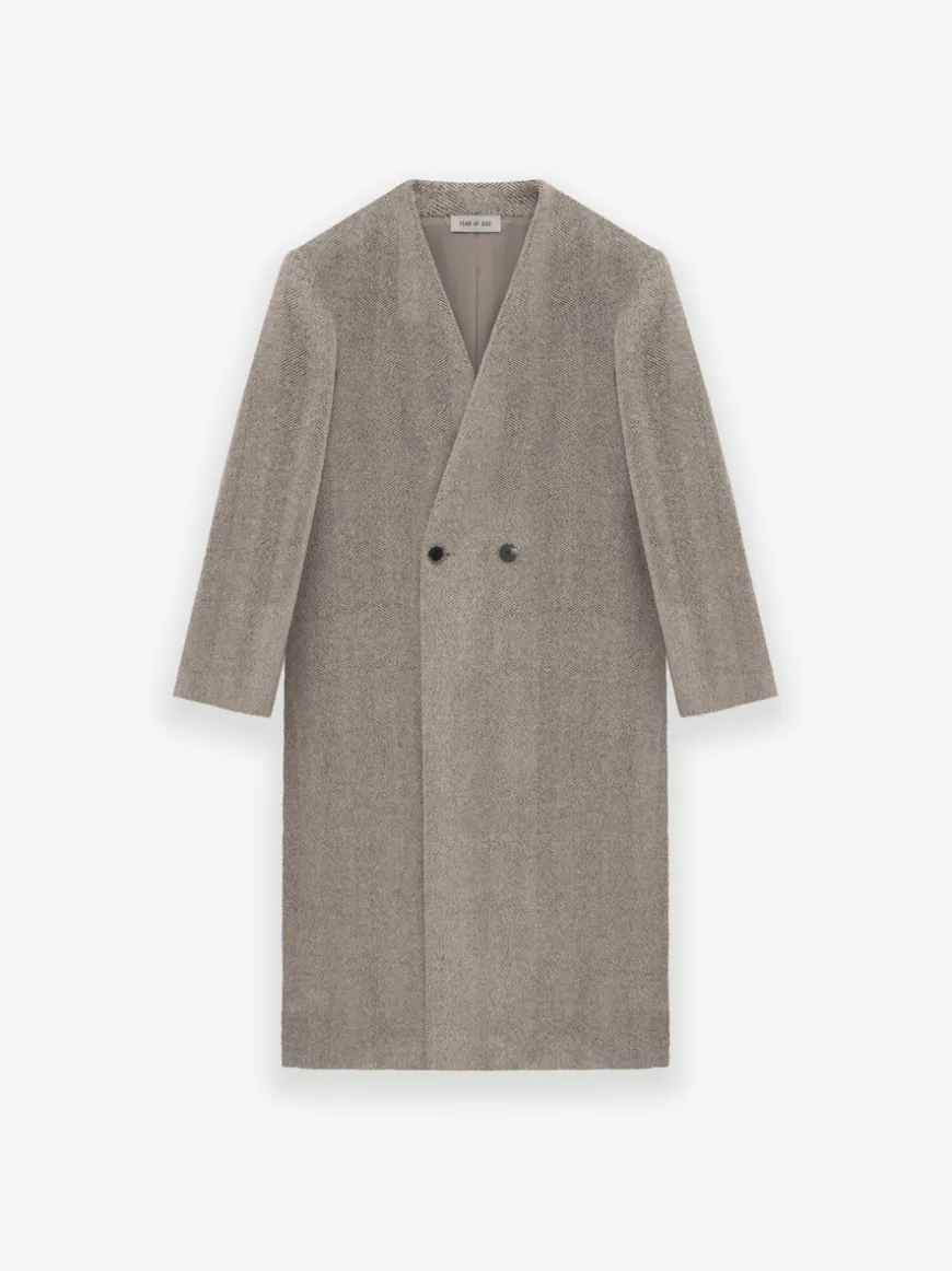 Alpaca Herringbone Lapelless Coat