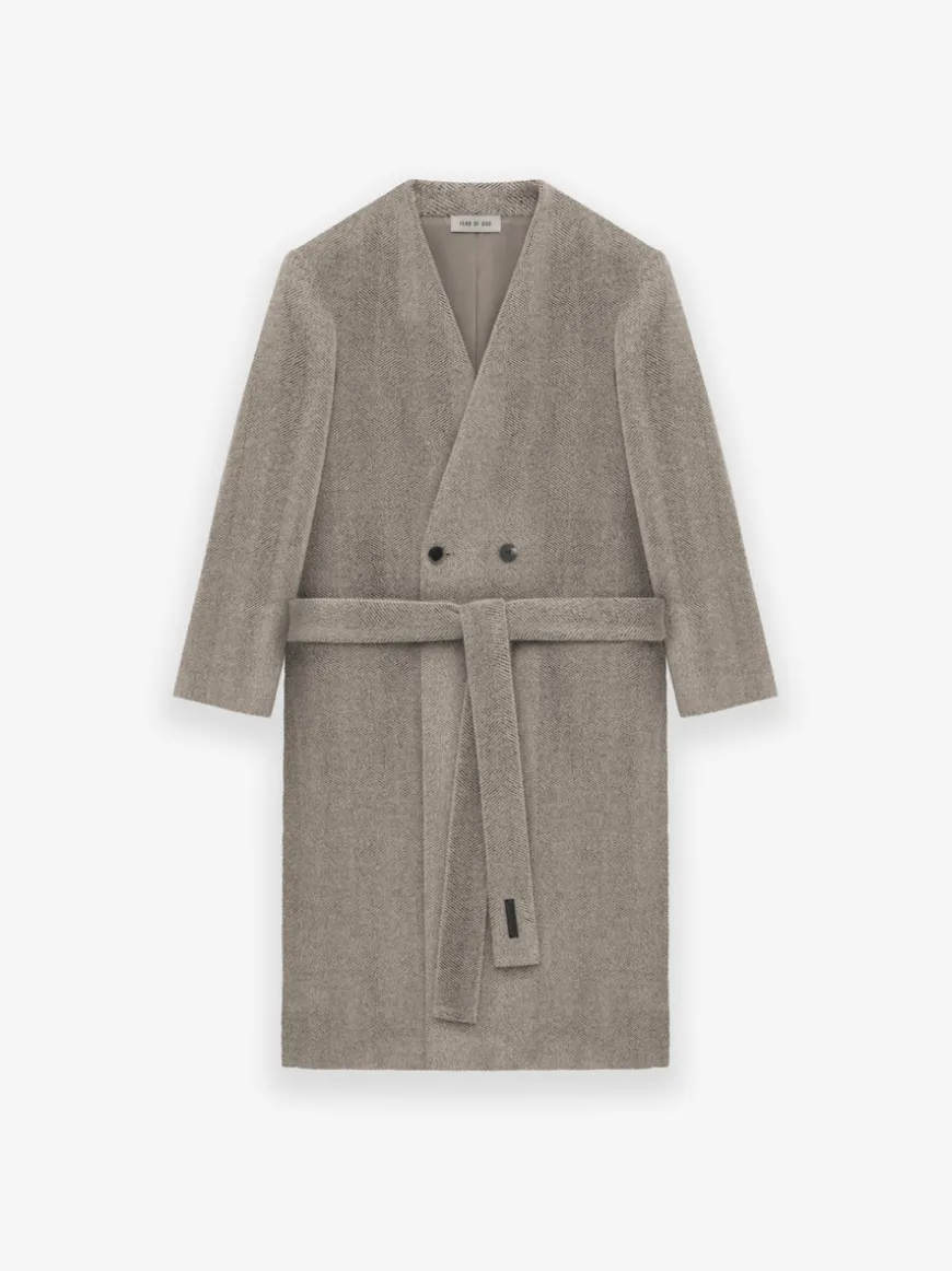 Alpaca Herringbone Lapelless Coat