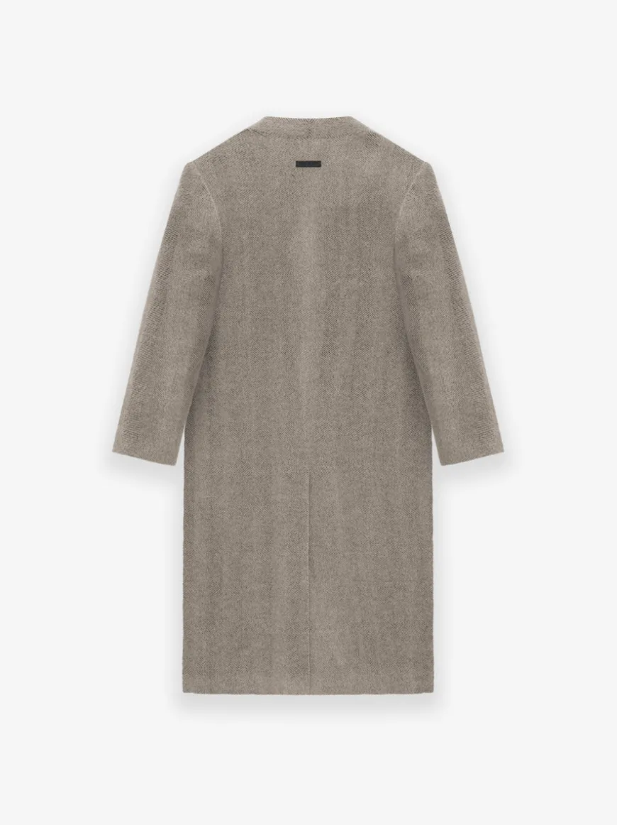 Alpaca Herringbone Lapelless Coat