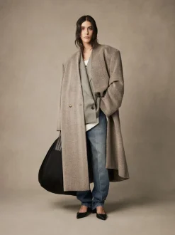 Alpaca Herringbone Lapelless Coat