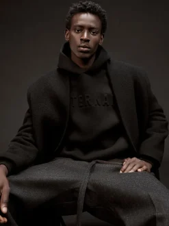 Boiled Wool Lapelless Relaxed Coat