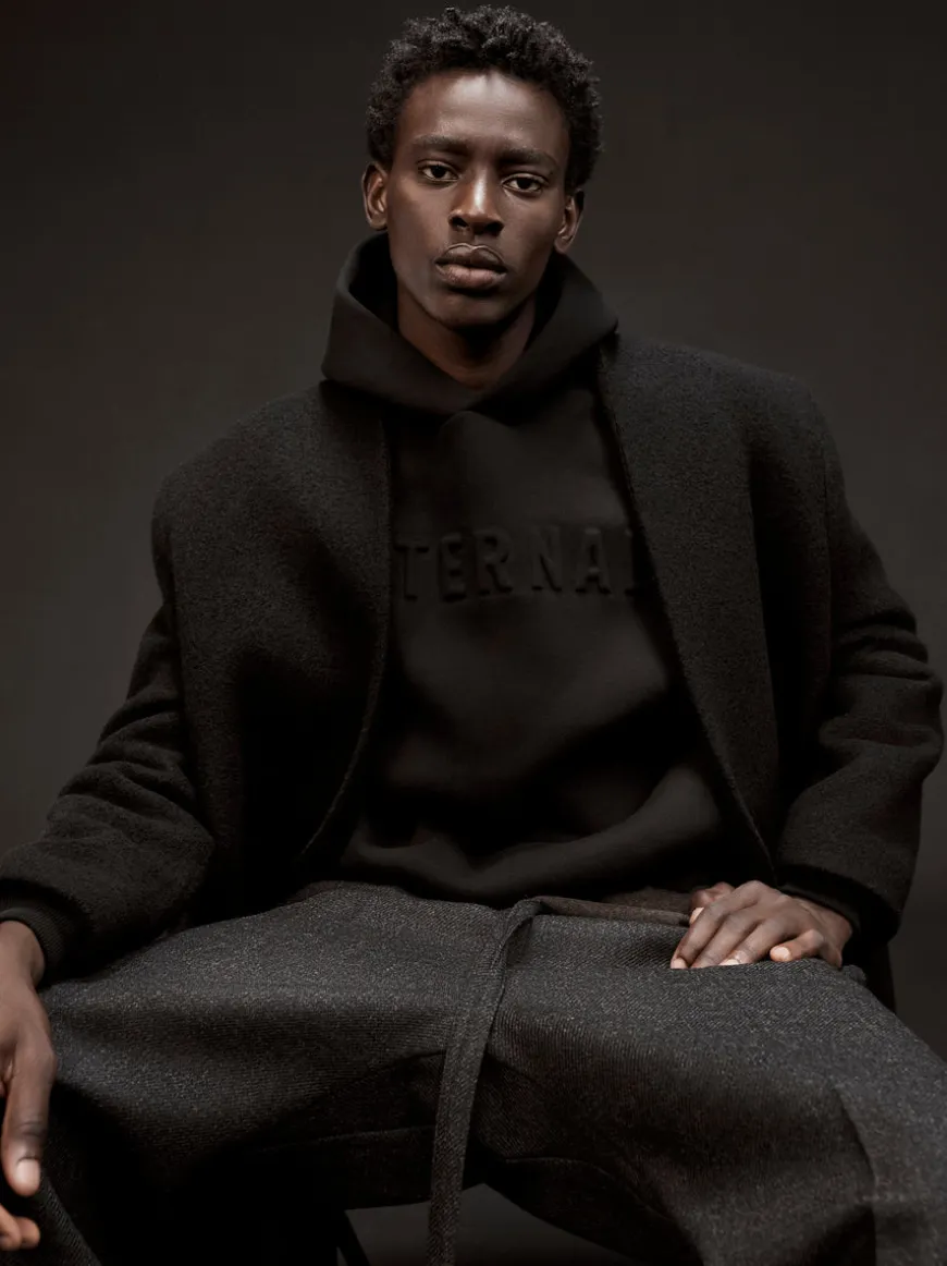 Boiled Wool Lapelless Relaxed Coat