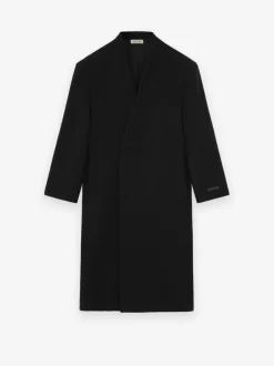 Boiled Wool Lapelless Relaxed Coat