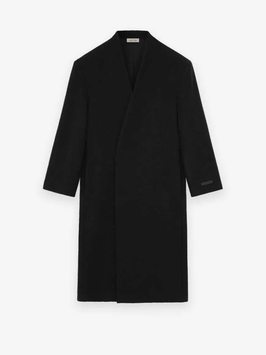 Boiled Wool Lapelless Relaxed Coat