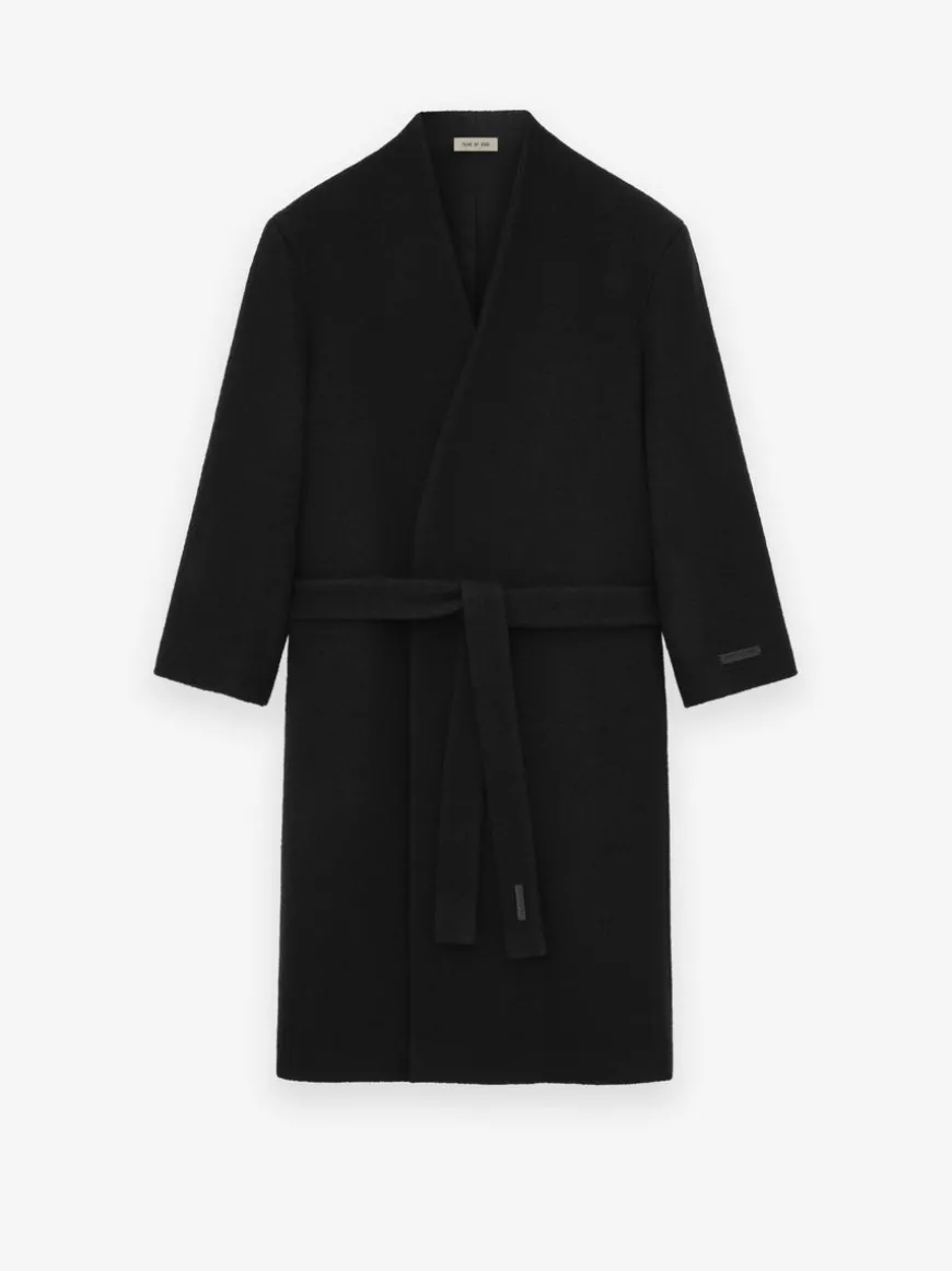 Boiled Wool Lapelless Relaxed Coat