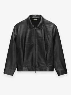 Crocodile Embossed Leather Jacket