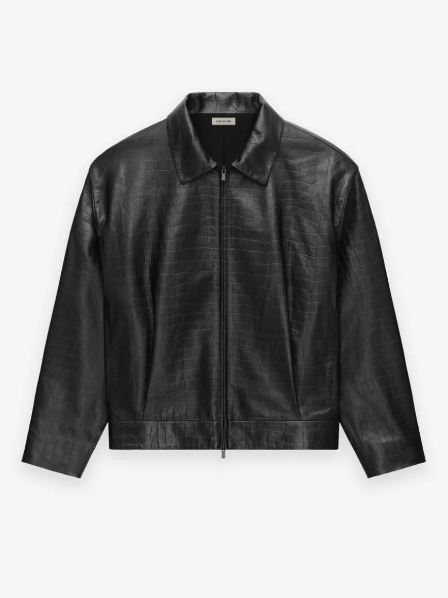 Crocodile Embossed Leather Jacket