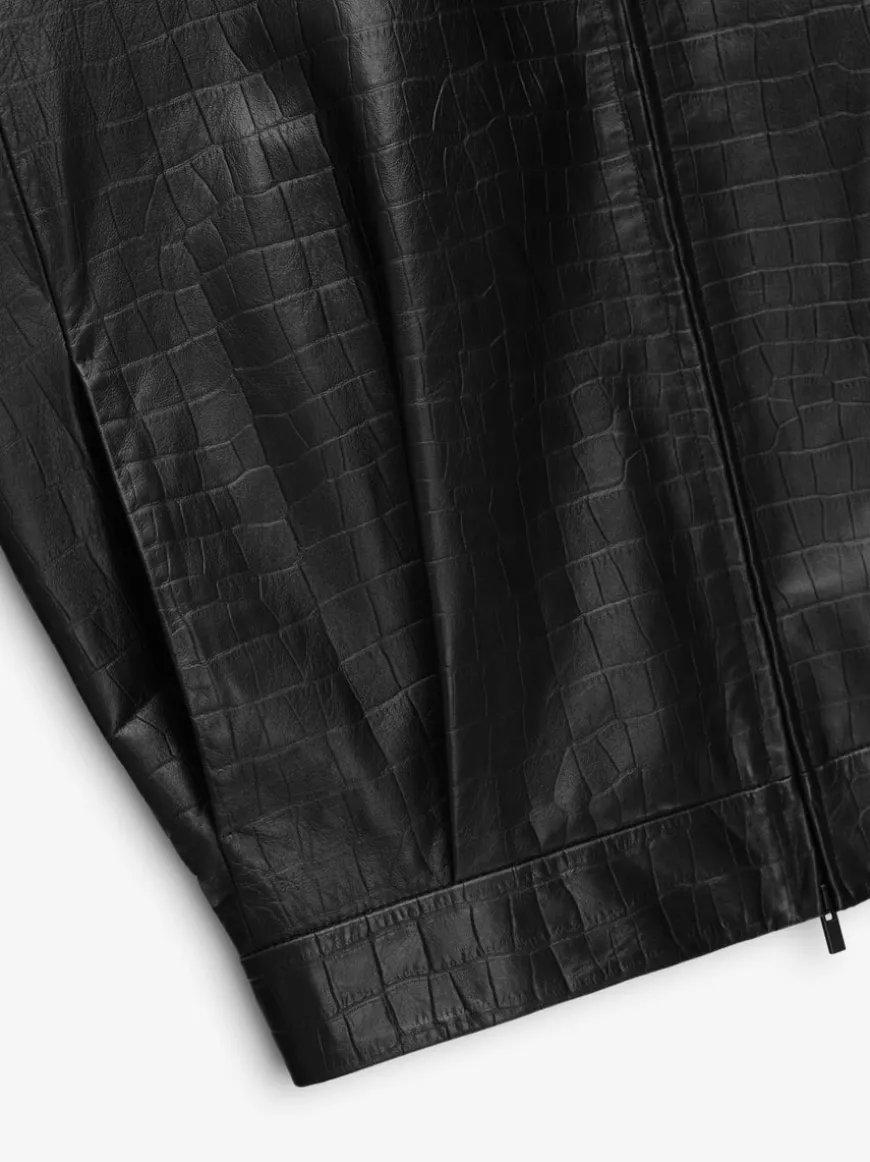 Crocodile Embossed Leather Jacket