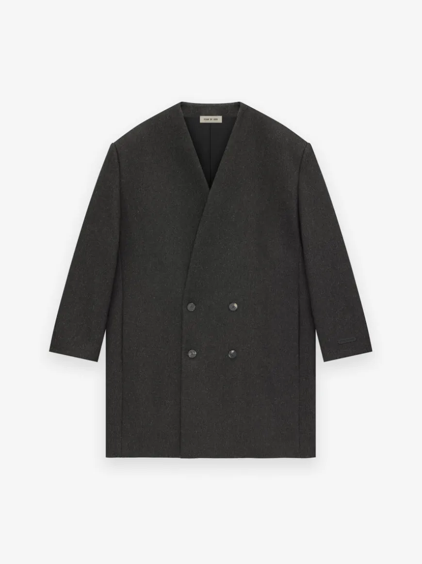 Military Wool Long Relaxed Lapelless Blazer