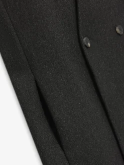 Military Wool Long Relaxed Lapelless Blazer