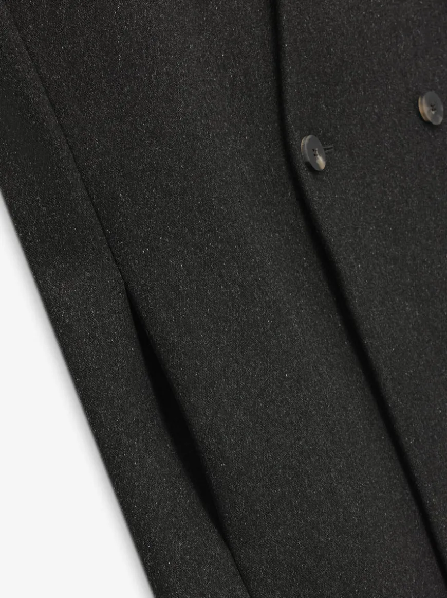 Military Wool Long Relaxed Lapelless Blazer