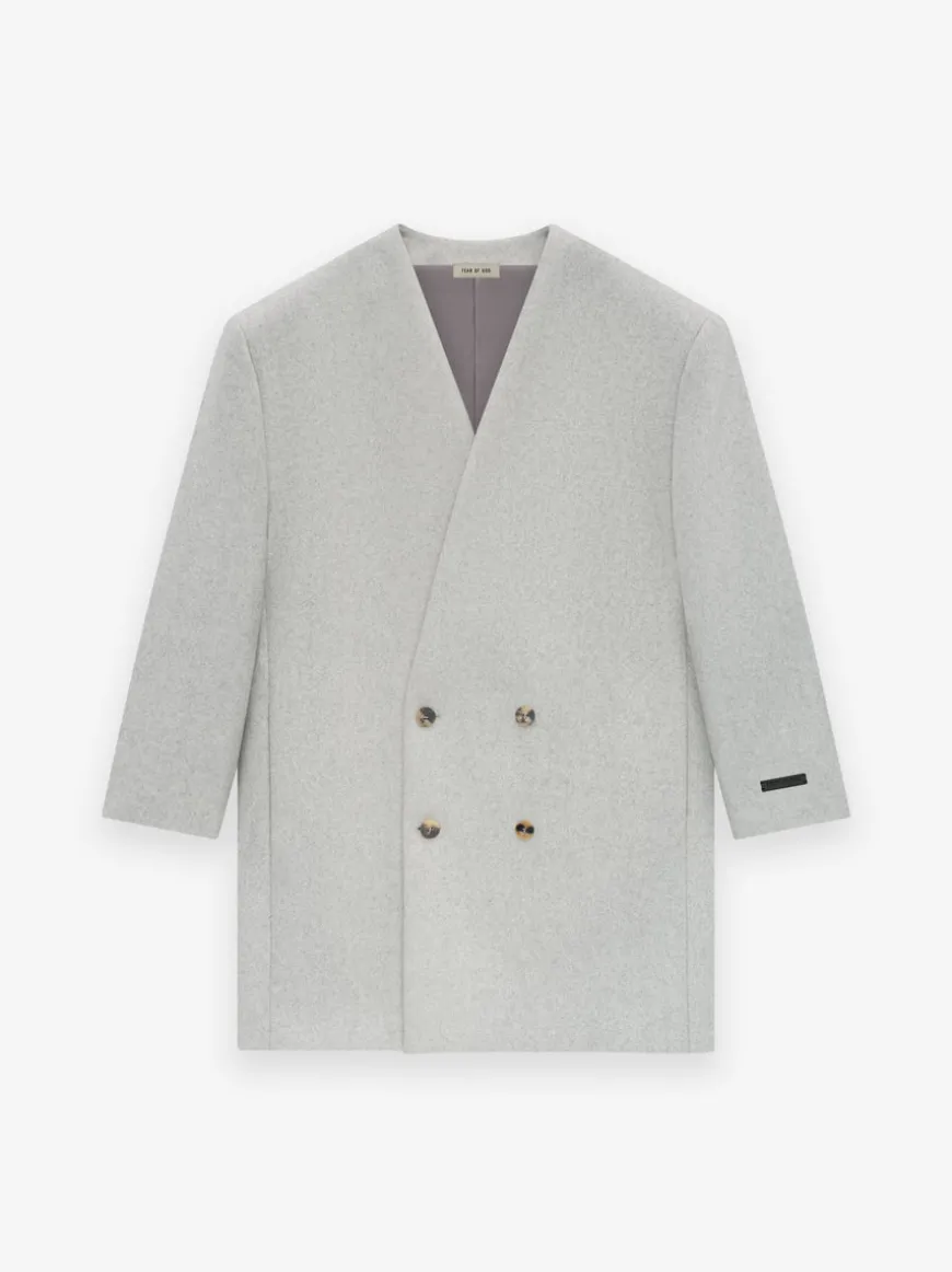 Military Wool Long Relaxed Lapelless Blazer