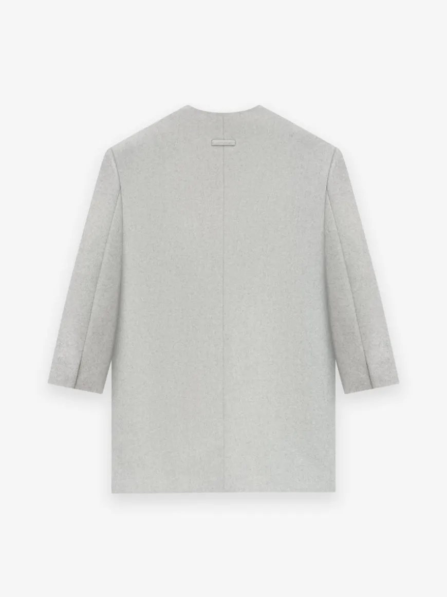 Military Wool Long Relaxed Lapelless Blazer
