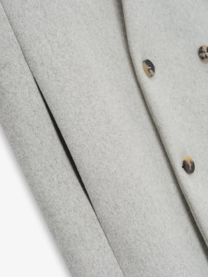 Military Wool Long Relaxed Lapelless Blazer