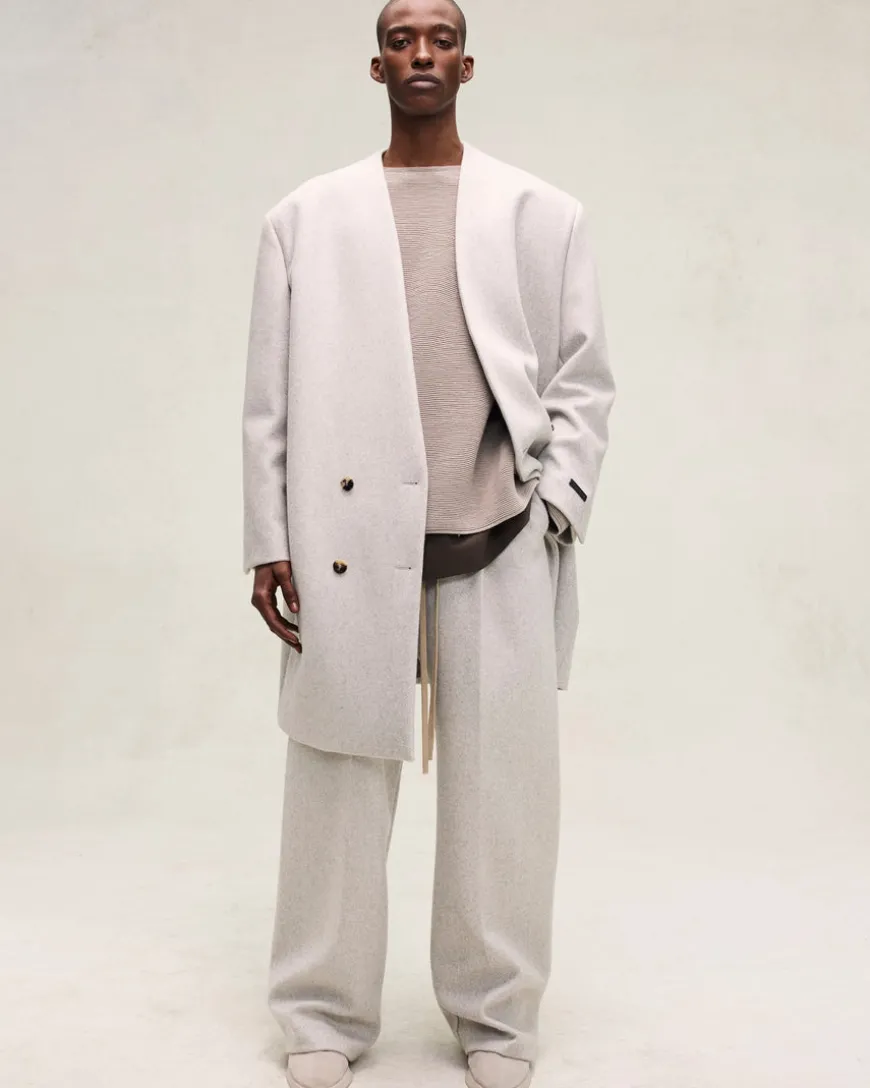 Military Wool Long Relaxed Lapelless Blazer