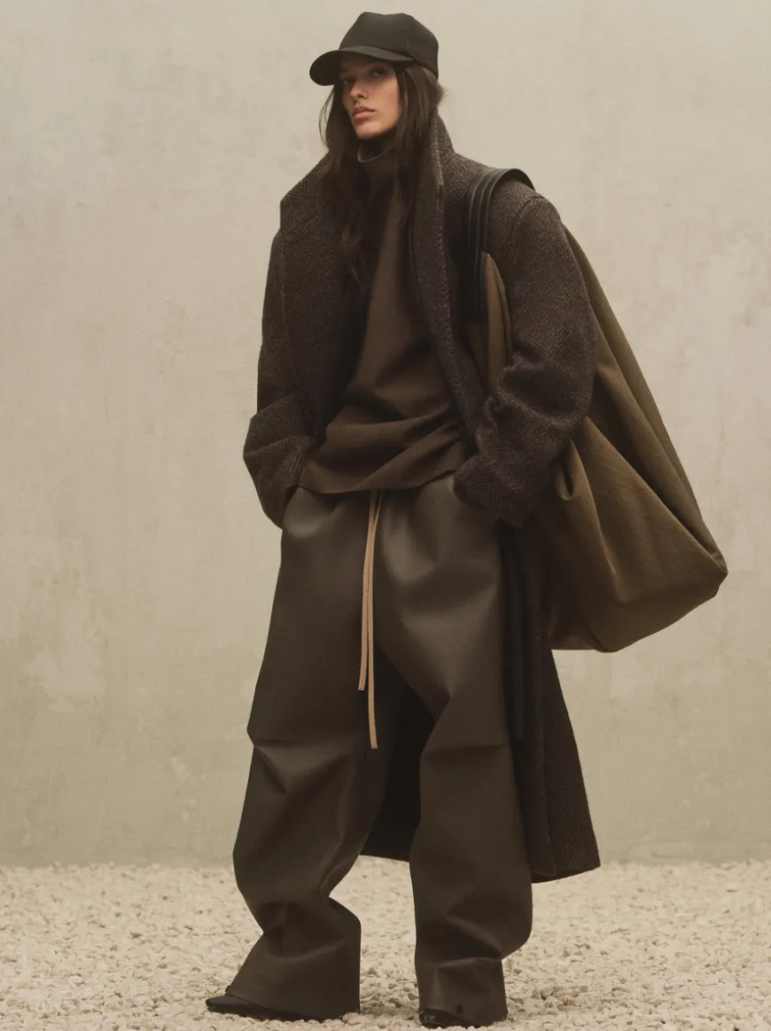 Rubber Knee Pleat Wide Leg Pant