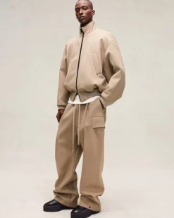 Weighted Twill Wide Leg Cargo Pants