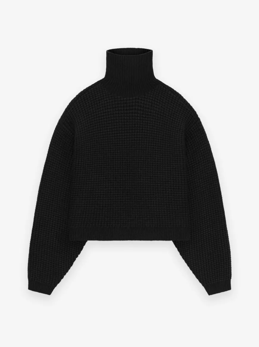 Womens Heavy Waffle Cropped Turtleneck
