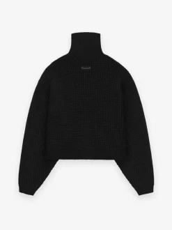 Womens Heavy Waffle Cropped Turtleneck