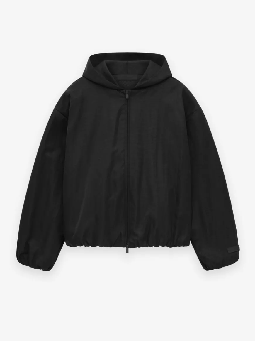 Womens Textured Nylon Hooded Bomber