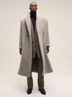 Wool Boucle Stand Collar Overcoat