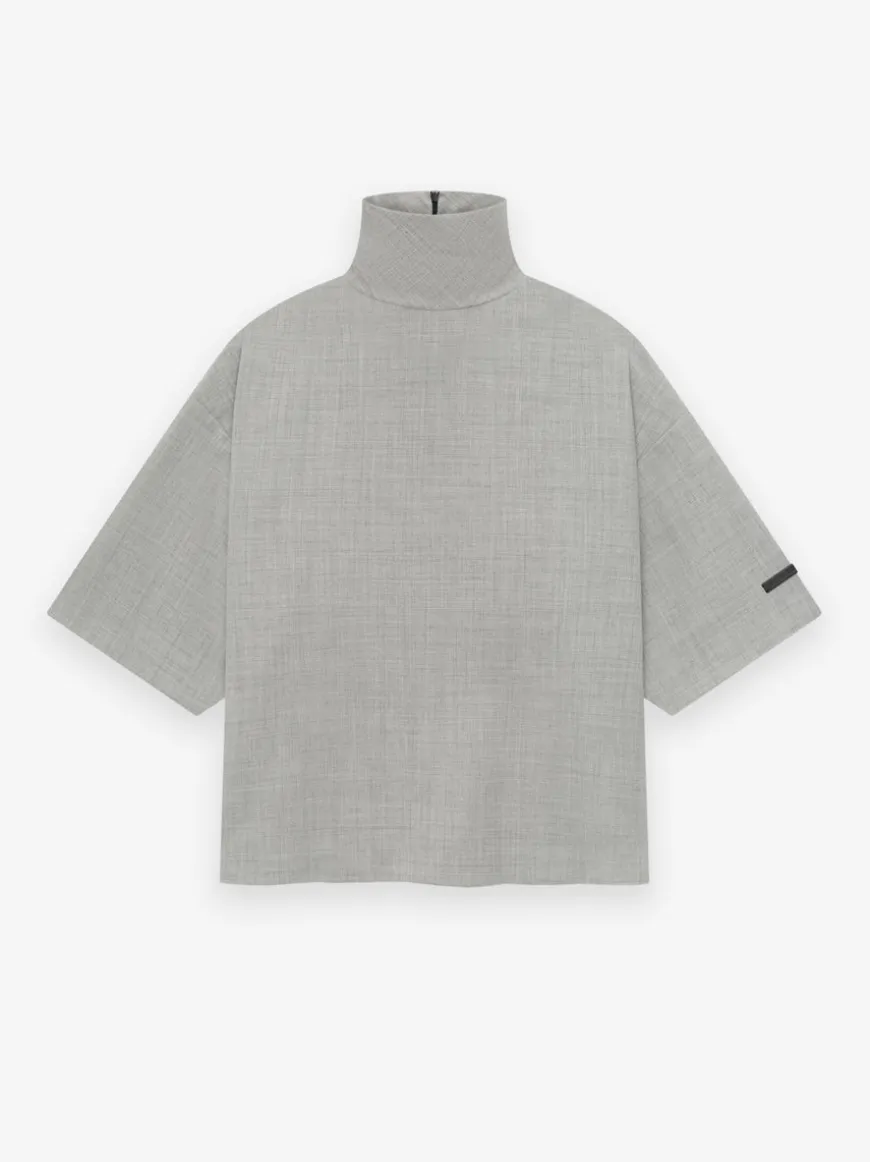 Wool Canvas High Neck Short Sleeve Shirt
