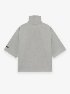 Wool Canvas High Neck Short Sleeve Shirt