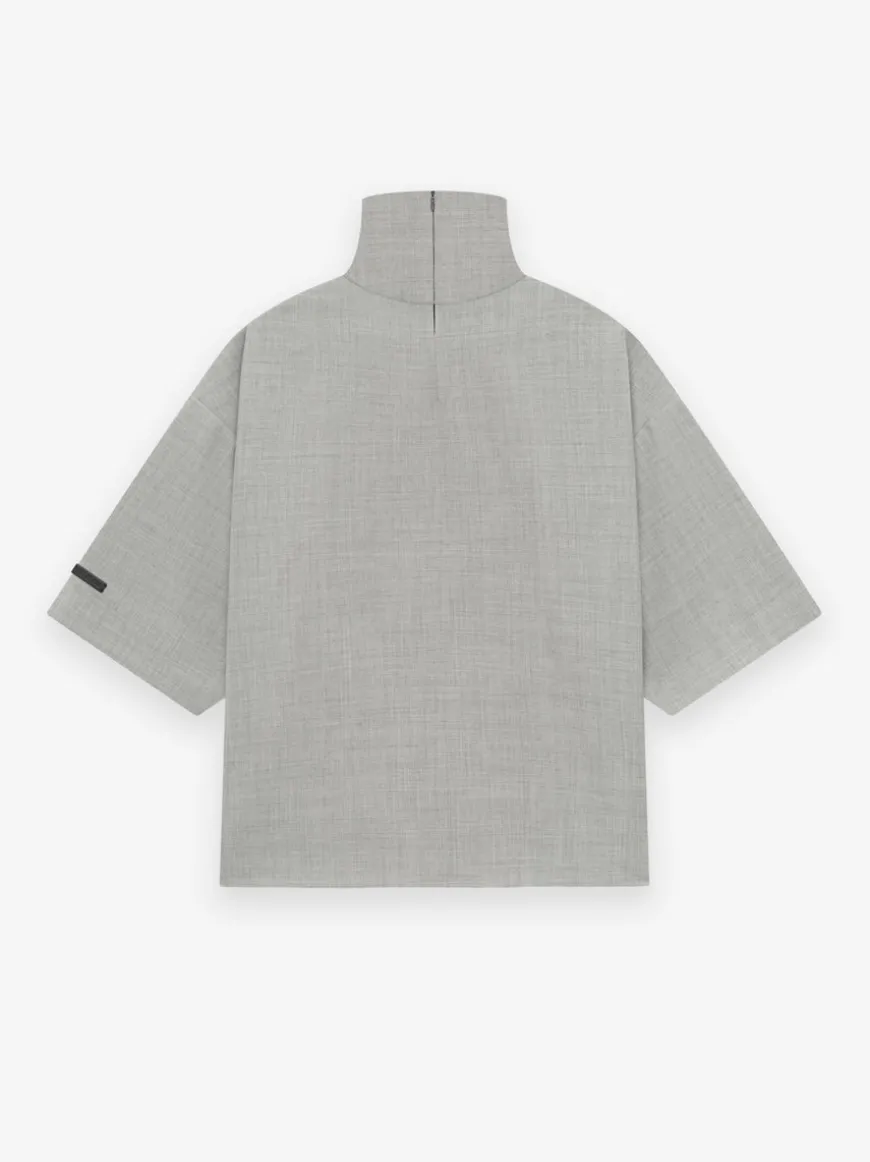 Wool Canvas High Neck Short Sleeve Shirt