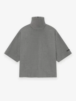 Wool Canvas High Neck Short Sleeve Shirt