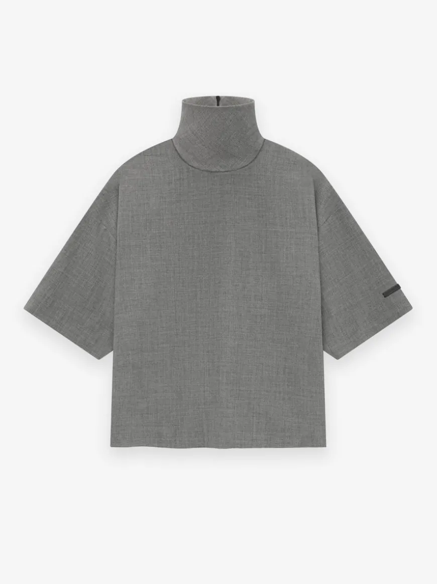 Wool Canvas High Neck Short Sleeve Shirt