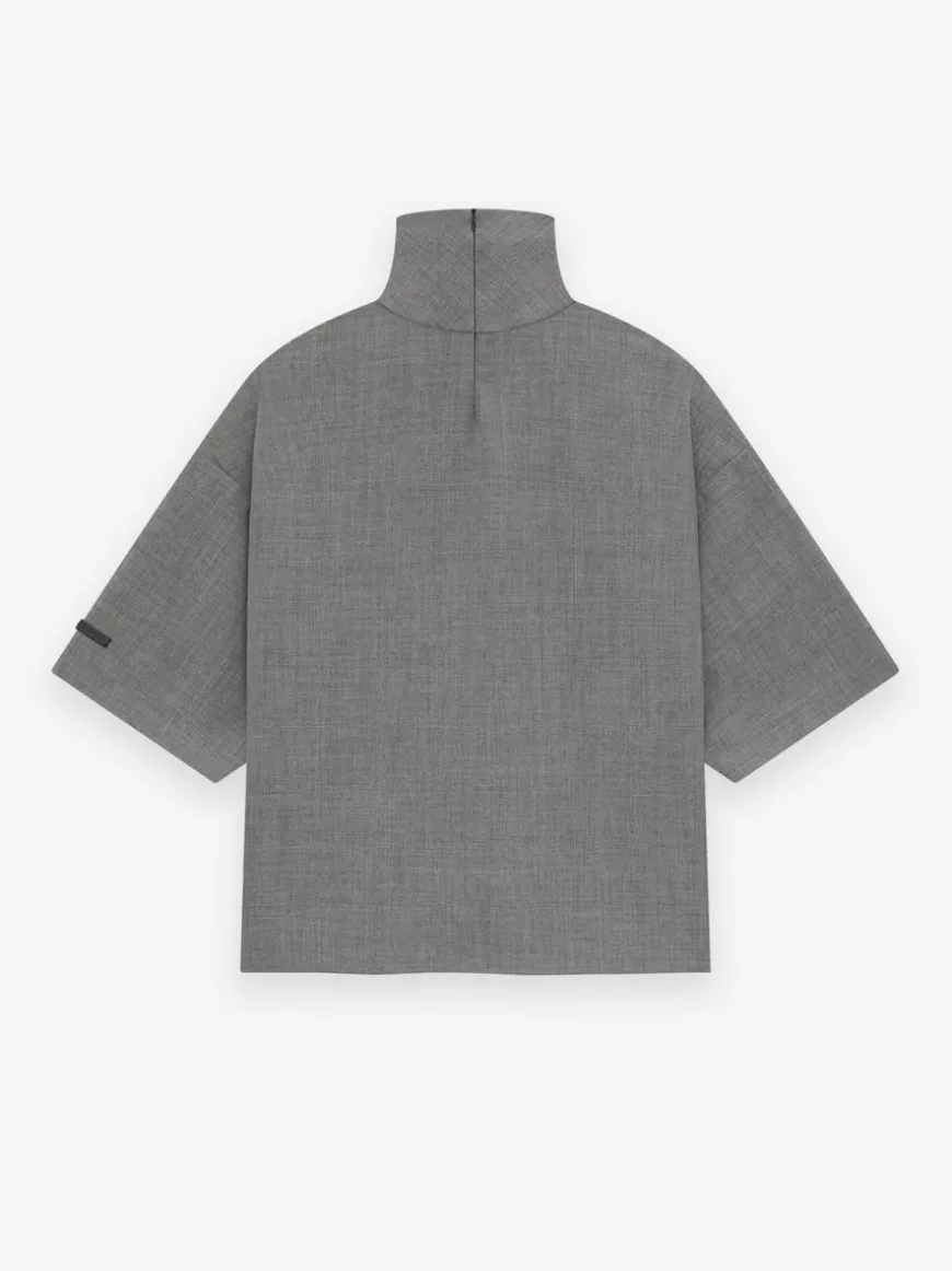 Wool Canvas High Neck Short Sleeve Shirt