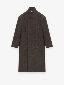 Wool Chevron Stand Collar Overcoat
