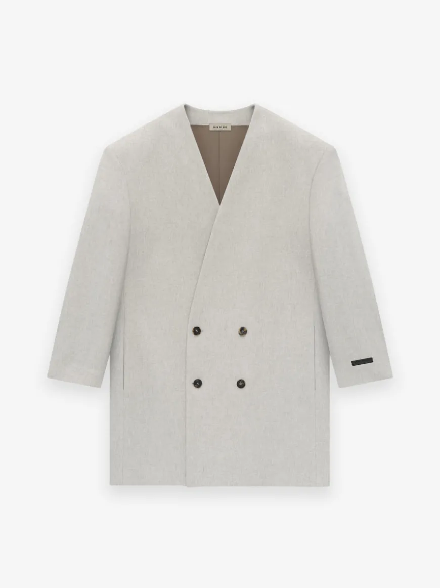 Wool Flannel Long Relaxed Lapelless Blazer