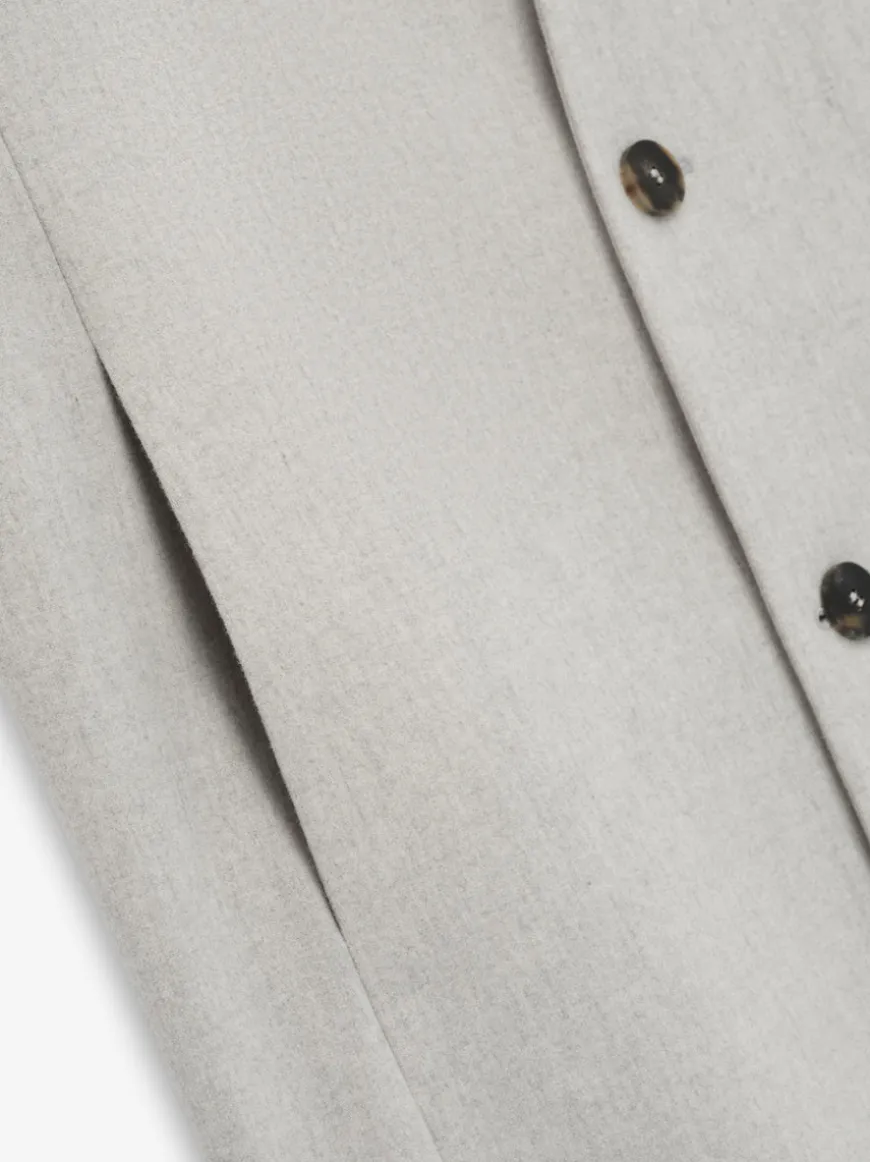 Wool Flannel Long Relaxed Lapelless Blazer