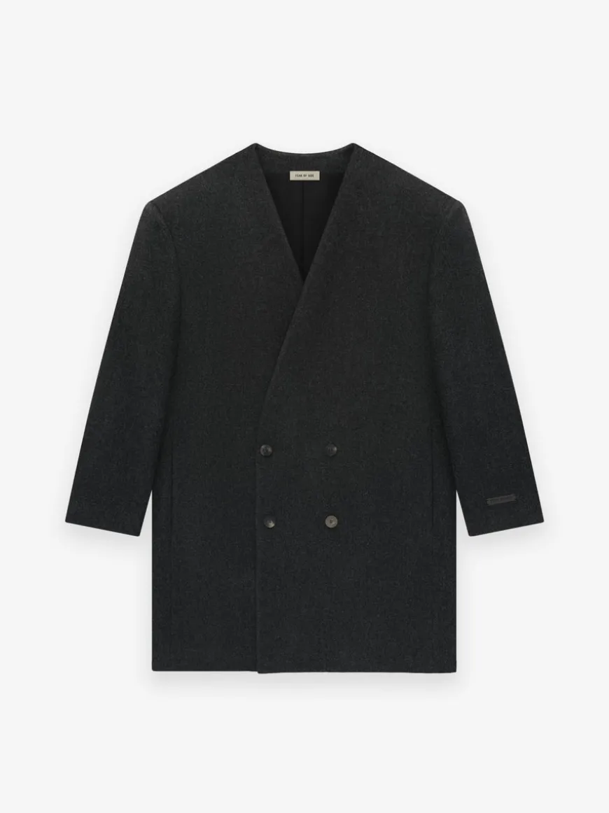 Wool Flannel Long Relaxed Lapelless Blazer