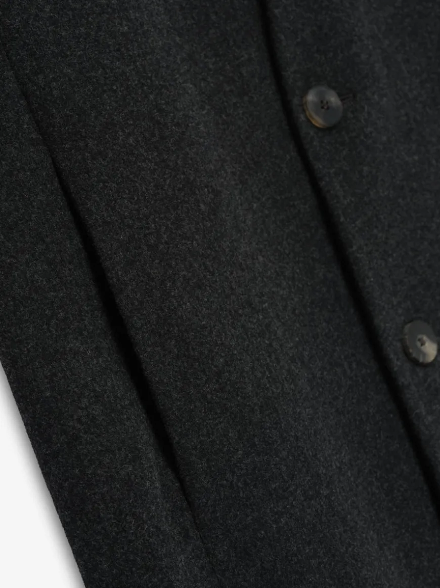 Wool Flannel Long Relaxed Lapelless Blazer