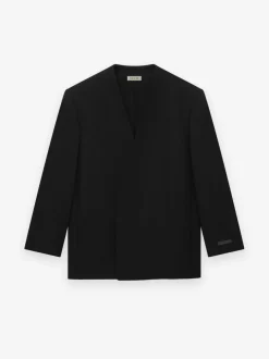 Wool Gabardine Lapelless Blazer