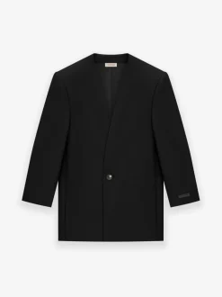 Wool Gabardine Lapelless Suit Jacket