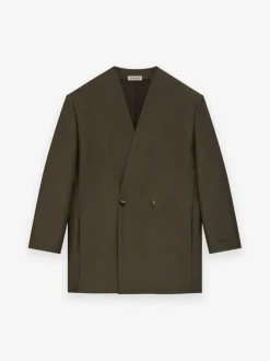 Wool Silk Relaxed Lapelless Blazer