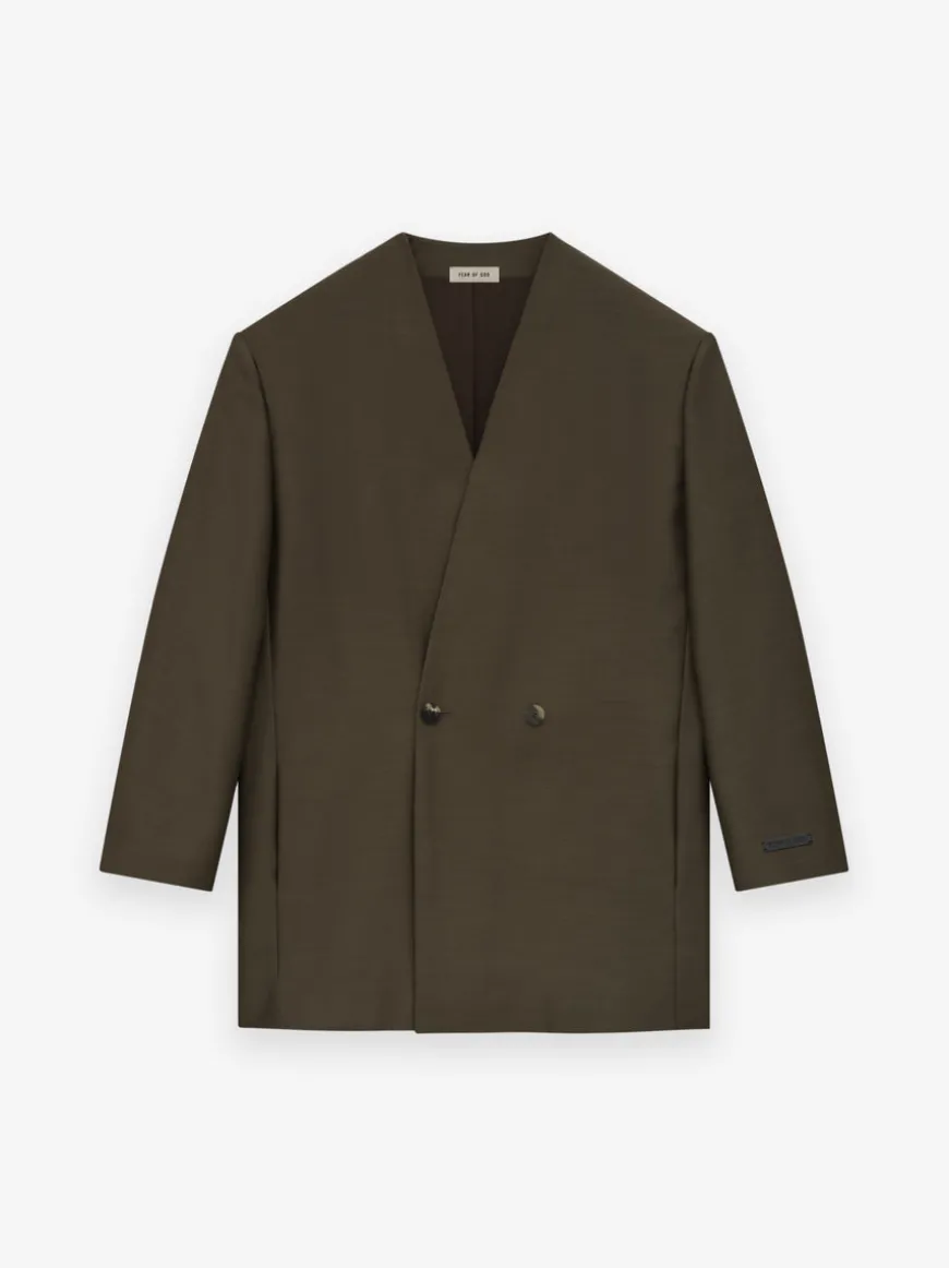Wool Silk Relaxed Lapelless Blazer