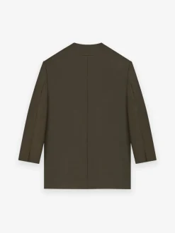 Wool Silk Relaxed Lapelless Blazer