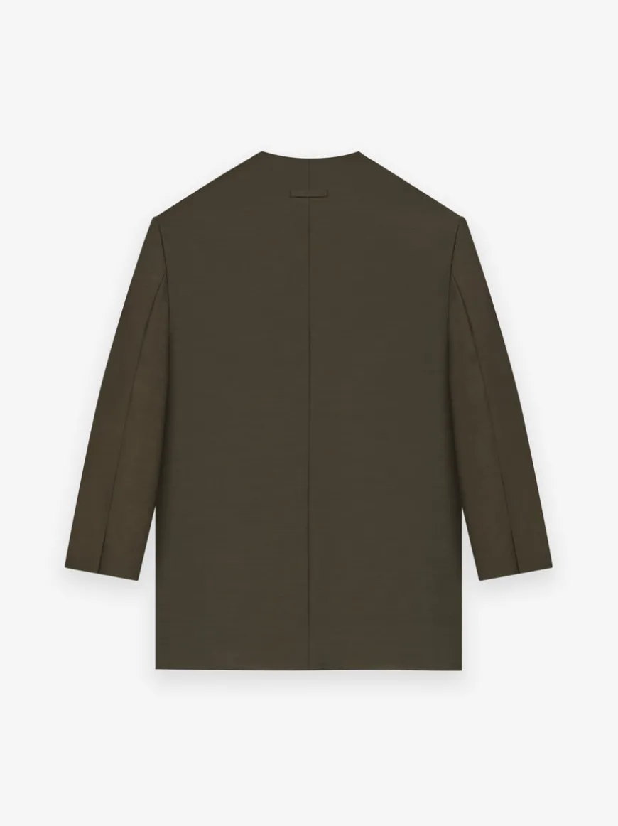 Wool Silk Relaxed Lapelless Blazer